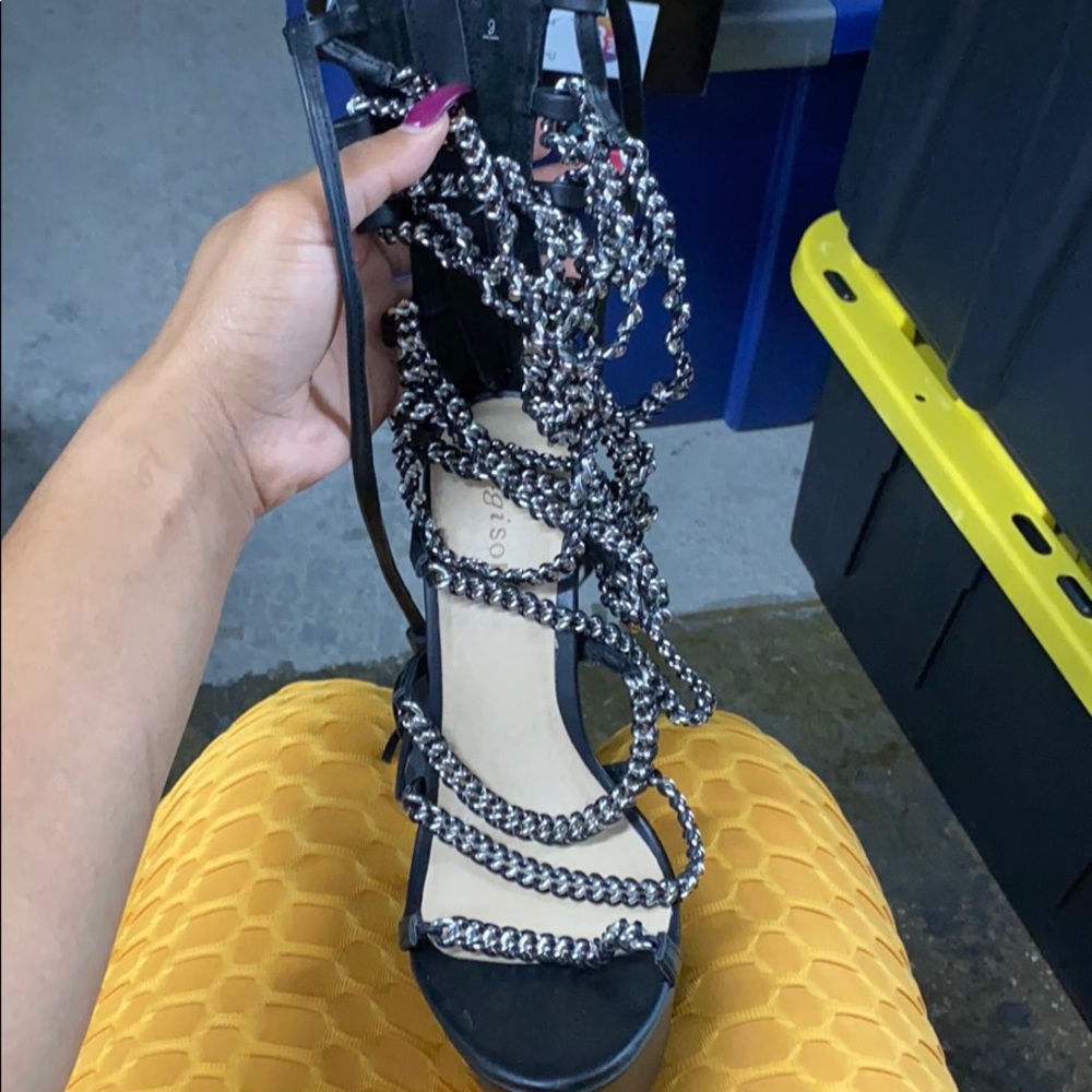 Black and silver high heel sandal